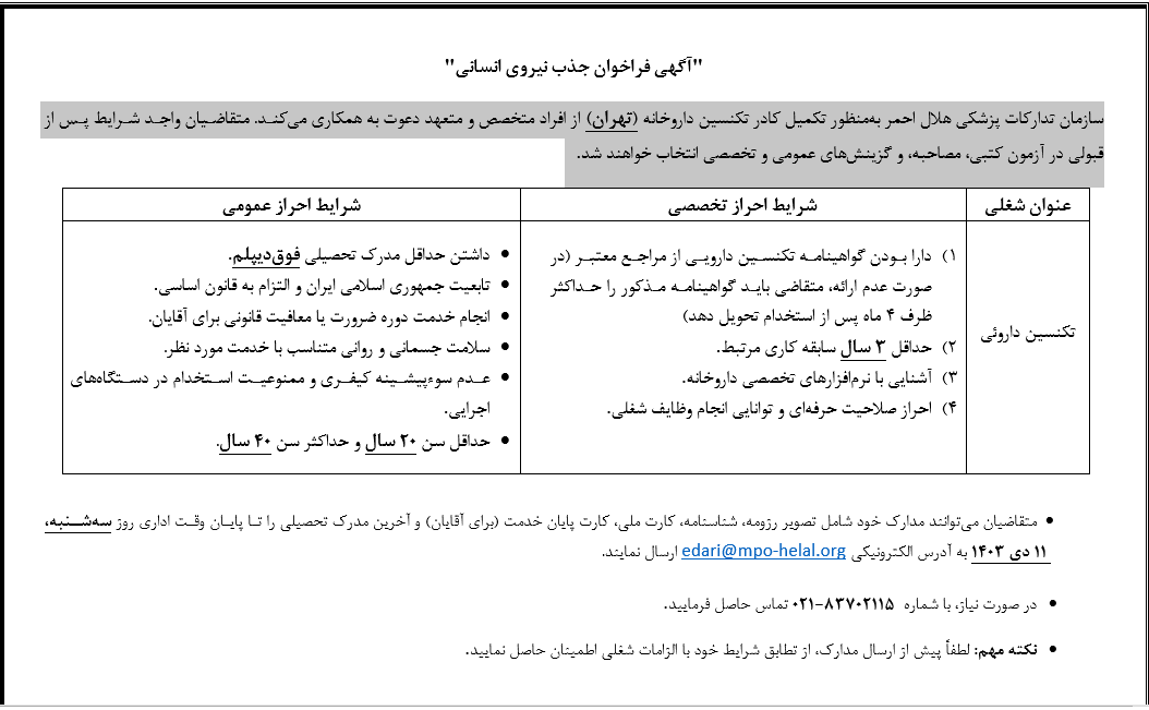 فراخوان جذب نیرو